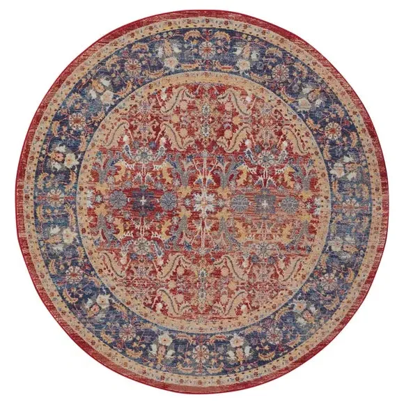 Round Rug with High-Low Pile - Red