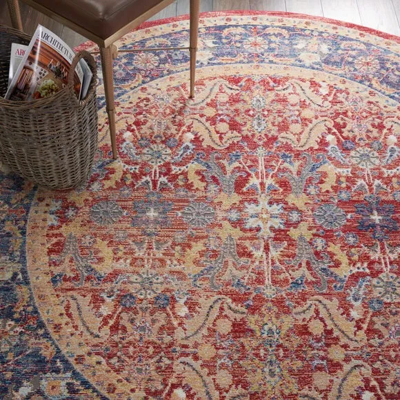 Round Rug with High-Low Pile - Red