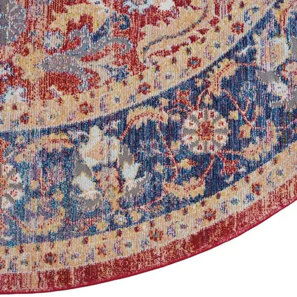Round Rug with High-Low Pile - Red