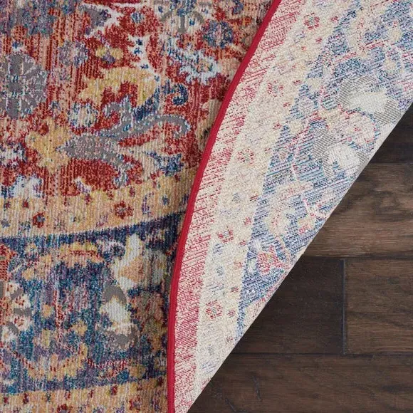Round Rug with High-Low Pile - Red