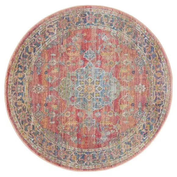 Round Rug with High-Low Pile - Red