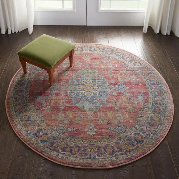 Round Rug with High-Low Pile - Red