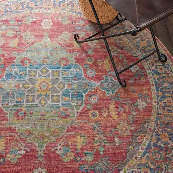 Round Rug with High-Low Pile - Red