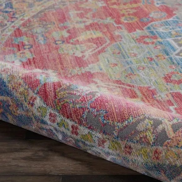 Round Rug with High-Low Pile - Red