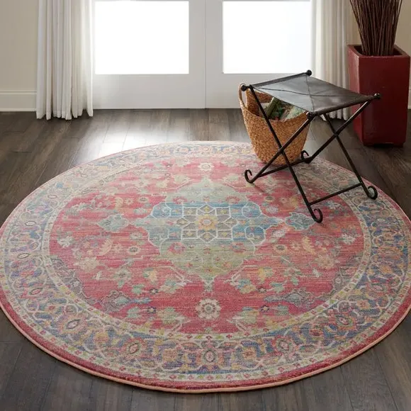 Round Rug with High-Low Pile - Red image