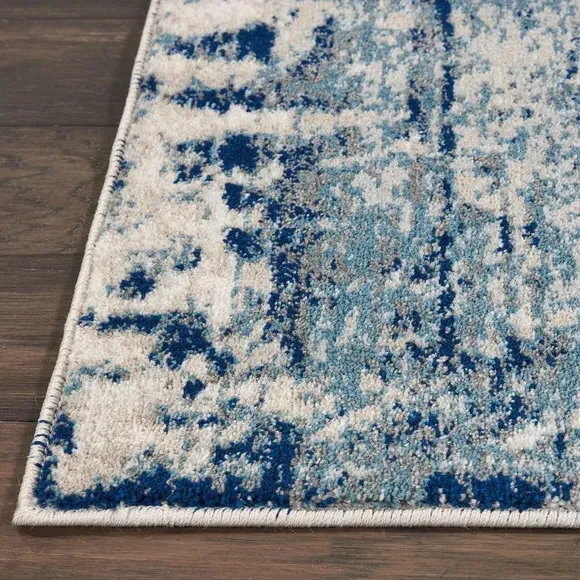 Runner Rug Contemporary Design - Blue, Cut Pile