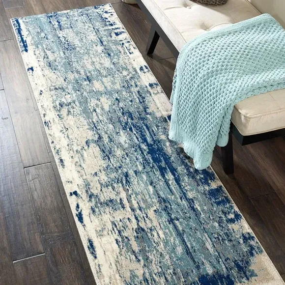 Runner Rug Contemporary Design - Blue, Cut Pile image
