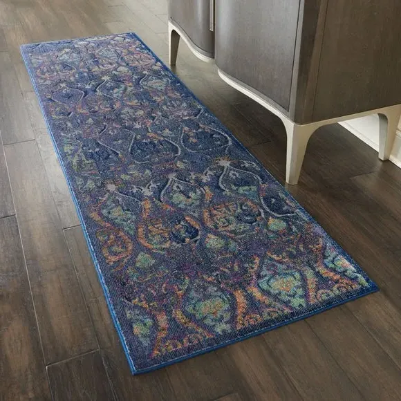 Runner Rug with Carved Pile - Navy