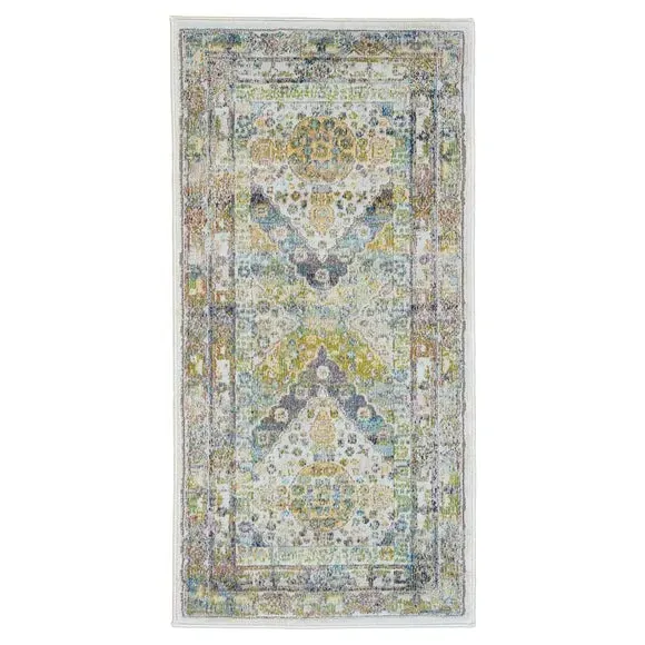 Runner Rug with Diamond Medallions - Blue