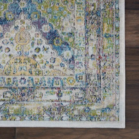 Runner Rug with Diamond Medallions - Blue