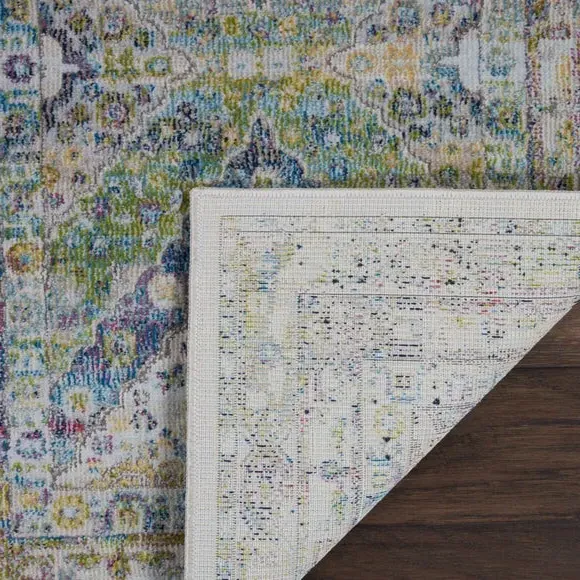 Runner Rug with Diamond Medallions - Blue