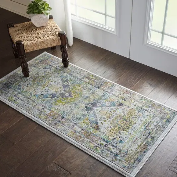 Runner Rug with Diamond Medallions - Blue image