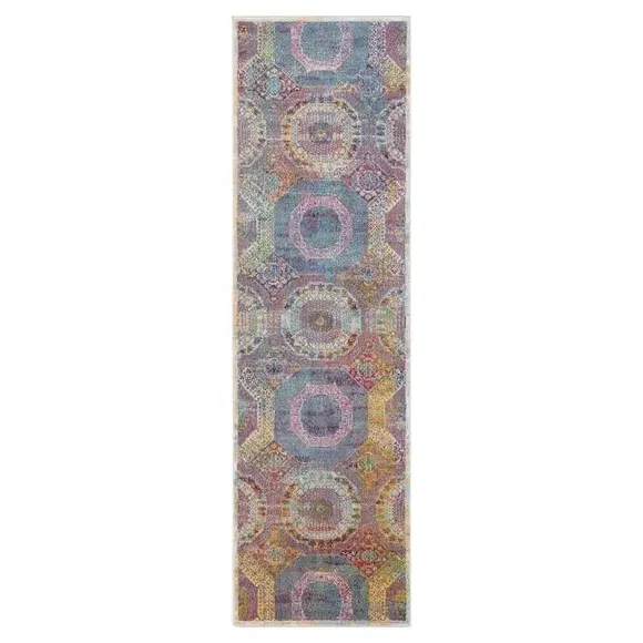 Runner Rug with Medallion Design - Multicoloured