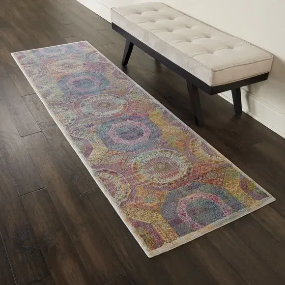 Runner Rug with Medallion Design - Multicoloured