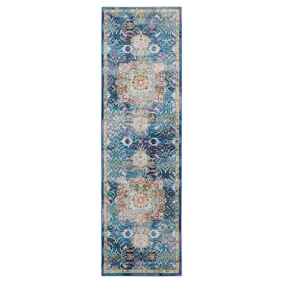Runner Rug with Star Medallion - Blue