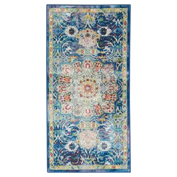 Runner Rug with Star Medallion - Blue