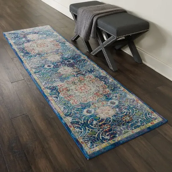 Runner Rug with Star Medallion - Blue
