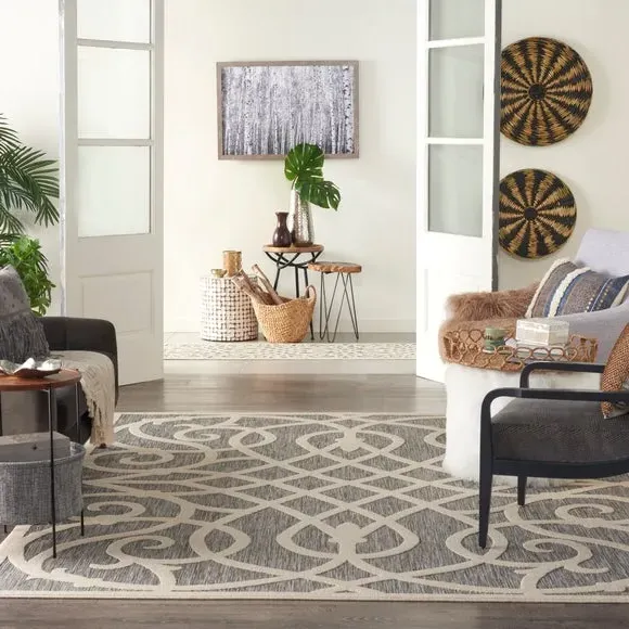 Scroll Rug Indoor Outdoor - Grey, Polypropylene