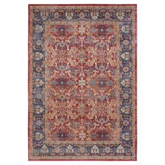 Traditional Area Rug with High-Low Pile - Red