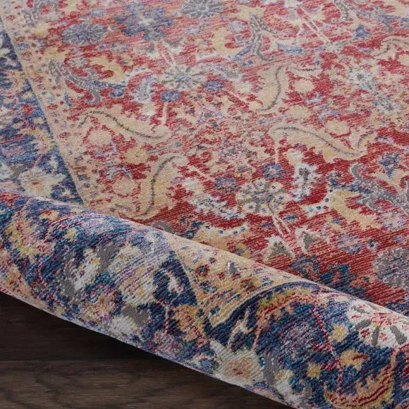 Traditional Area Rug with High-Low Pile - Red
