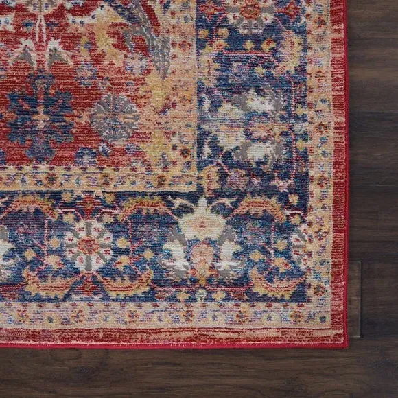 Traditional Area Rug with High-Low Pile - Red
