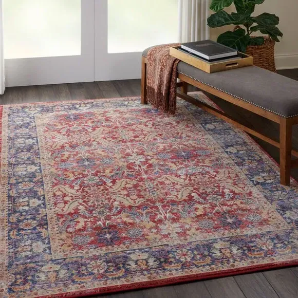 Traditional Area Rug with High-Low Pile - Red image