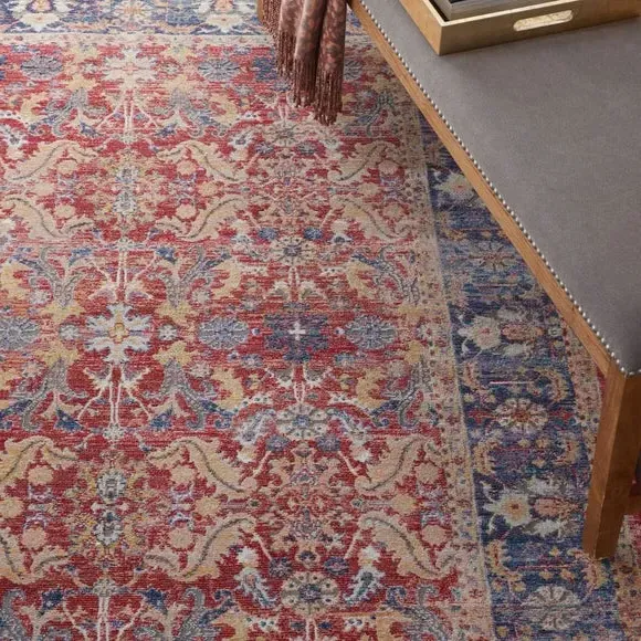 Traditional Area Rug with High-Low Pile - Red