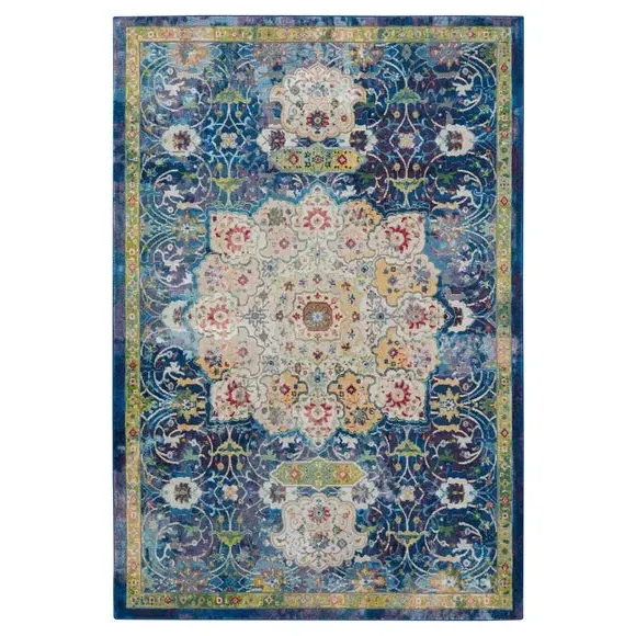 Traditional Area Rug with Star Medallion - Blue