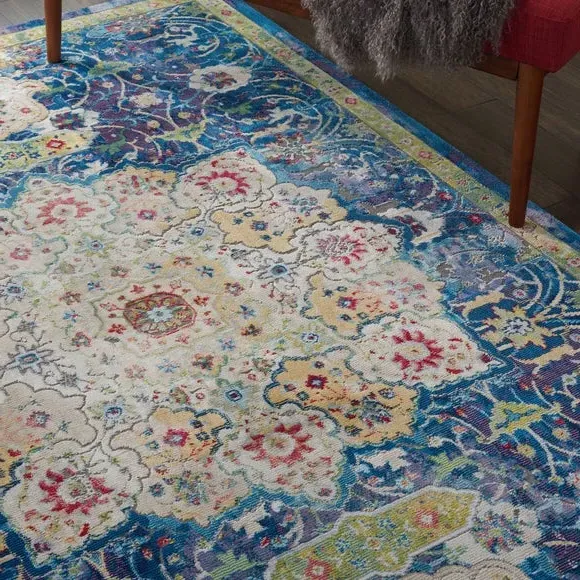 Traditional Area Rug with Star Medallion - Blue