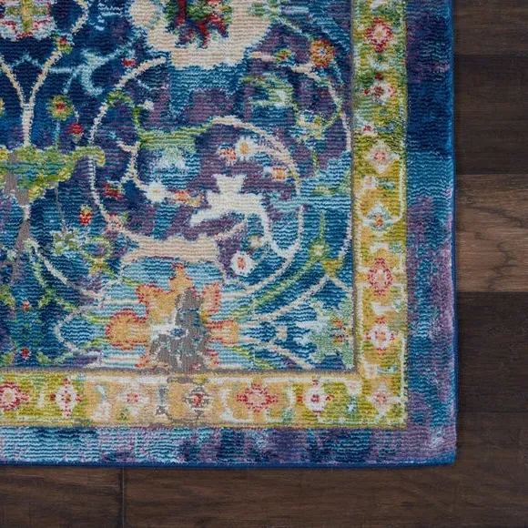 Traditional Area Rug with Star Medallion - Blue