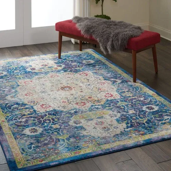 Traditional Area Rug with Star Medallion - Blue image