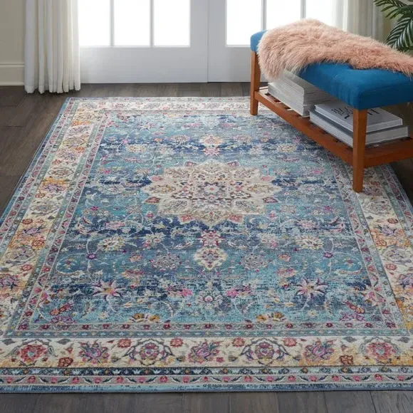 Traditional Area Rug with Star Medallion - Blue