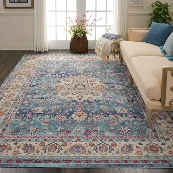 Traditional Area Rug with Star Medallion - Blue