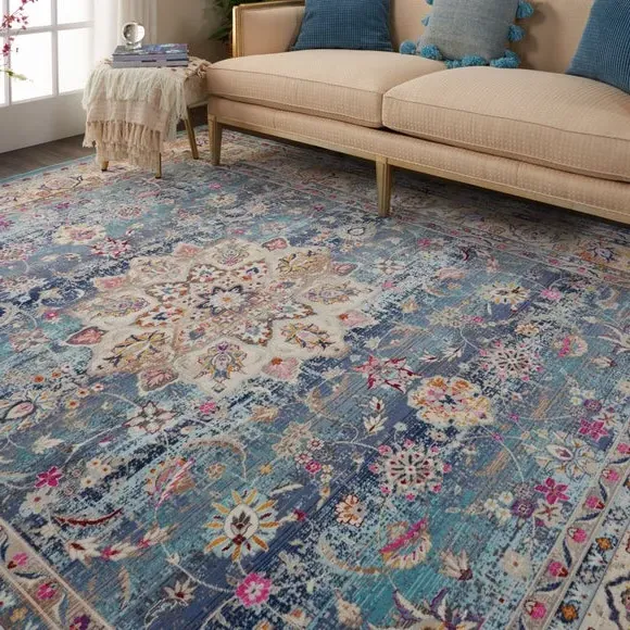 Traditional Area Rug with Star Medallion - Blue