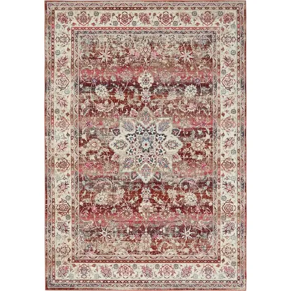 Traditional Area Rug with Star Medallion - Red