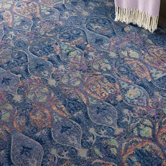 Vintage Style Area Rug - Navy, High-Low Pile