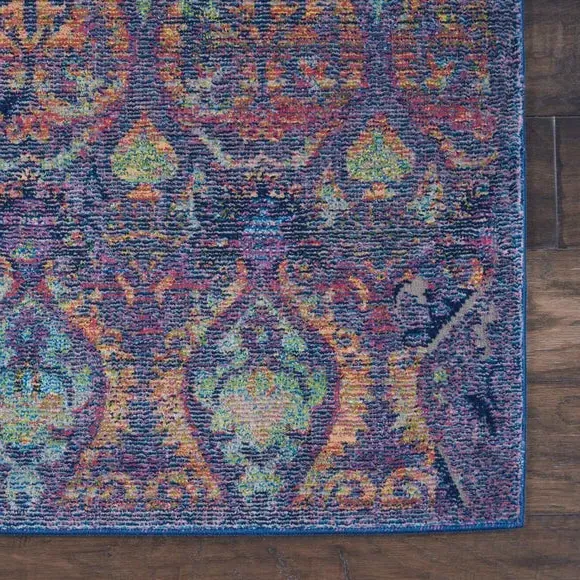 Vintage Style Area Rug - Navy, High-Low Pile