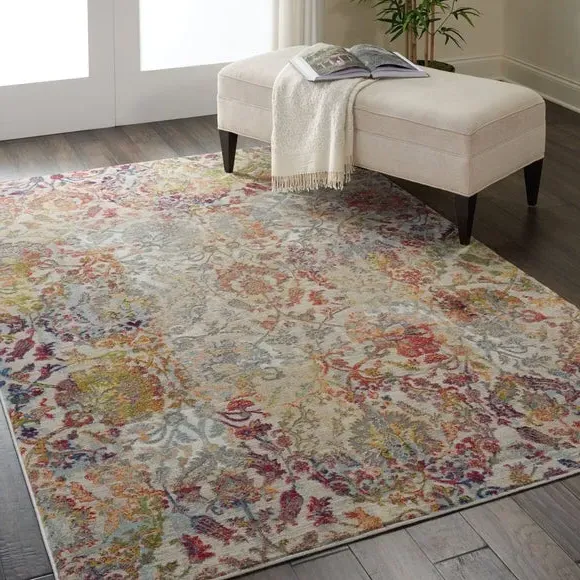 Vintage Style Area Rug - Orange, High-Low Pile