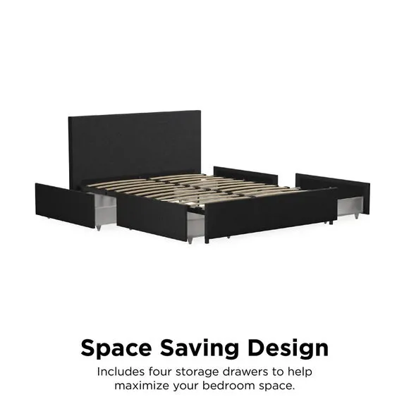 4-Drawer Storage Bed - Grey, Linen
