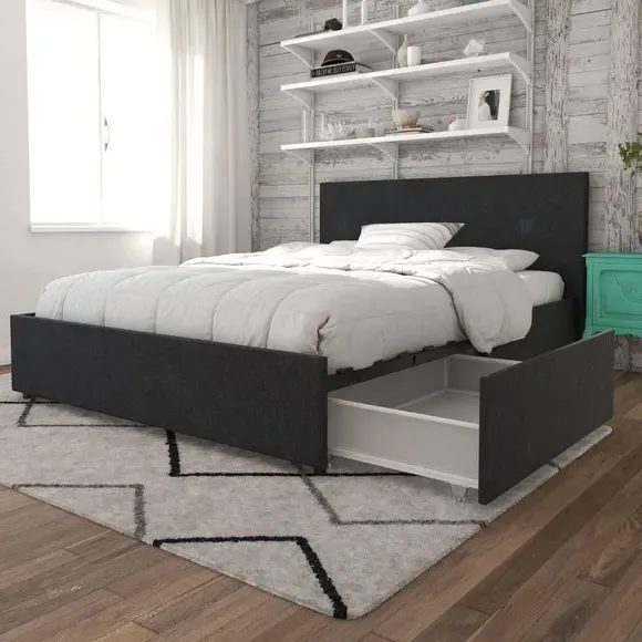 4-Drawer Storage Bed - Grey, Linen