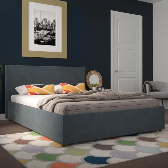 4-Drawer Storage Bed - Navy, Linen