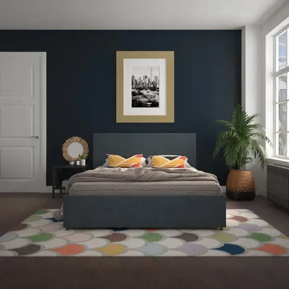 4-Drawer Storage Bed - Navy, Linen
