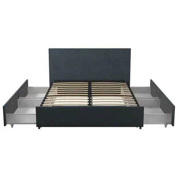 4-Drawer Storage Bed - Navy, Linen