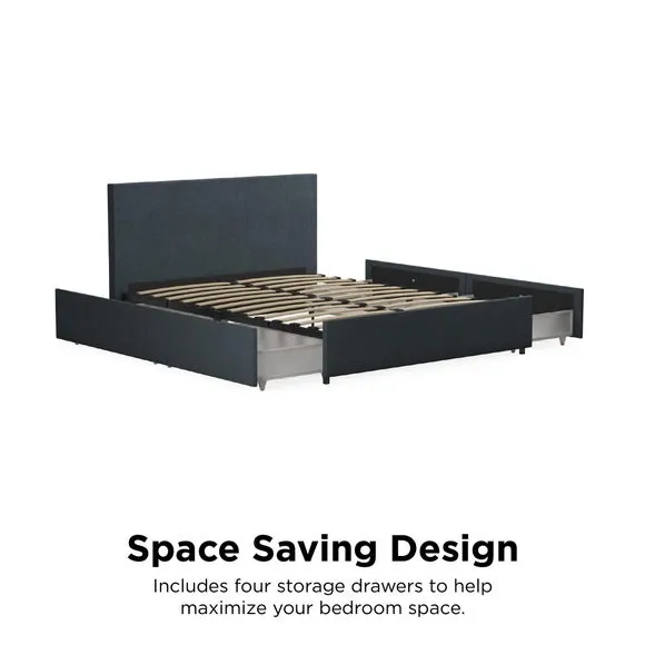 4-Drawer Storage Bed - Navy, Linen