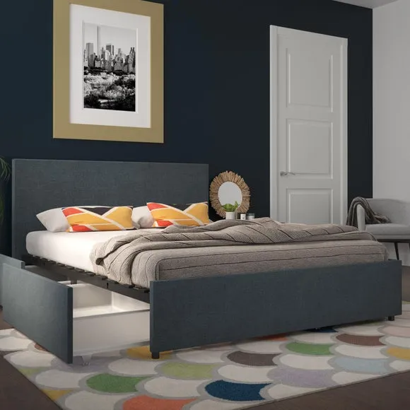 4-Drawer Storage Bed - Navy, Linen