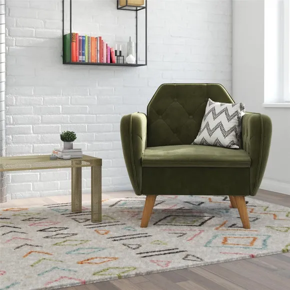 Button Detail Armchair - Green, Velvet