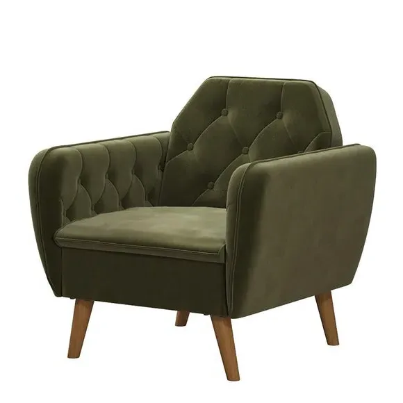 Button Detail Armchair - Green, Velvet