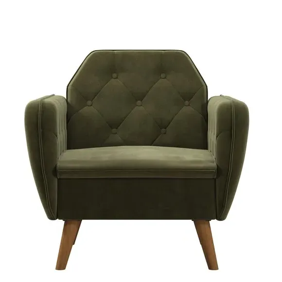 Button Detail Armchair - Green, Velvet