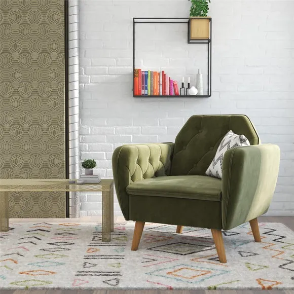 Button Detail Armchair - Green, Velvet image