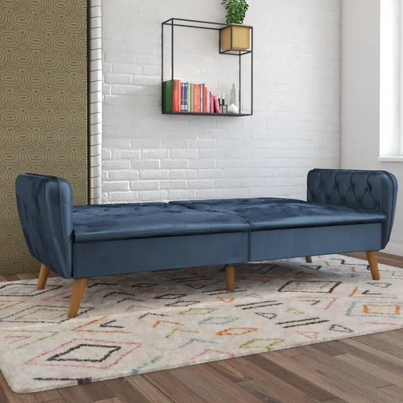 Double Futon with Memory Foam - Blue, Velvet